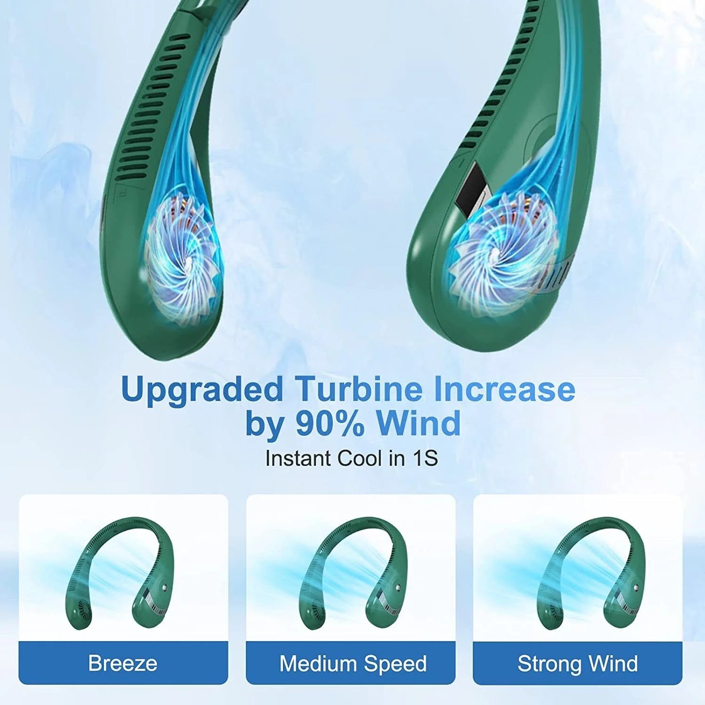 5000Mah 3-Speed Foldable Bladeless Hanging Neck Fan