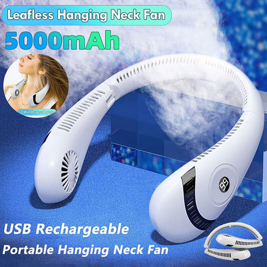 5000Mah 3-Speed Foldable Bladeless Hanging Neck Fan